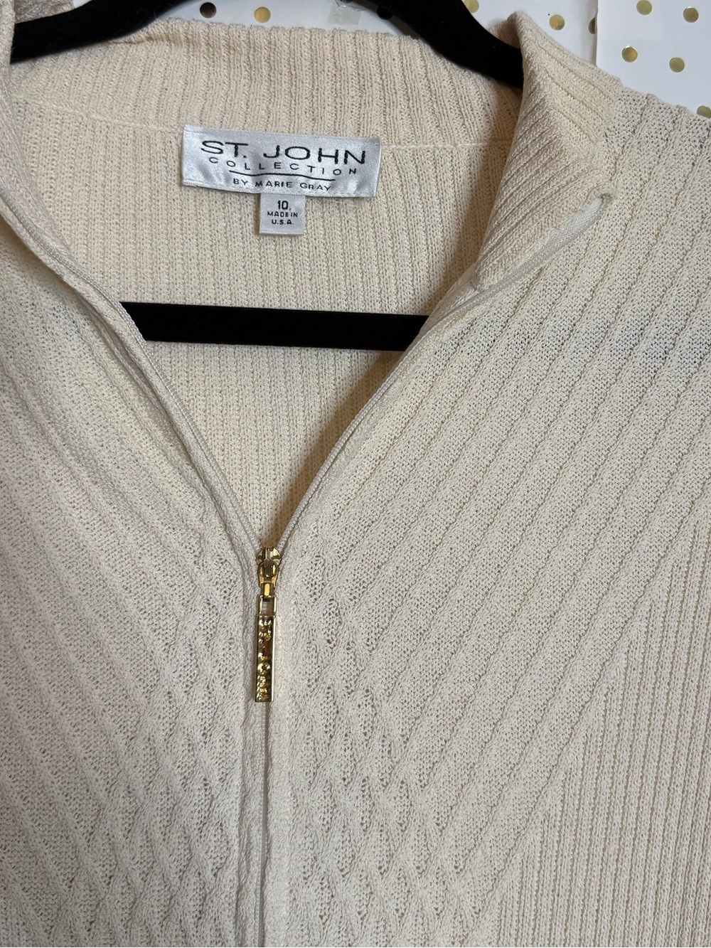 St. John Collection Cream Zip-Front Ribbed Knit Cardigan - Picture 3 of 7